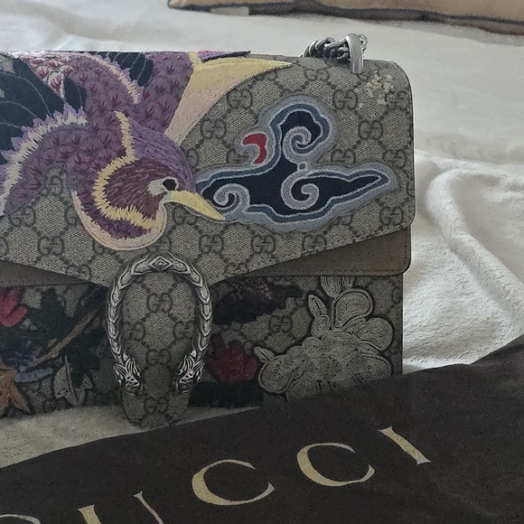 Gucci Handbags - Gucci Women's Gray and Multicolor Embroidered Shoulder Bag